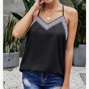 BLENCOT Women's Summer V Neck Strappy Embroidery Tank Top